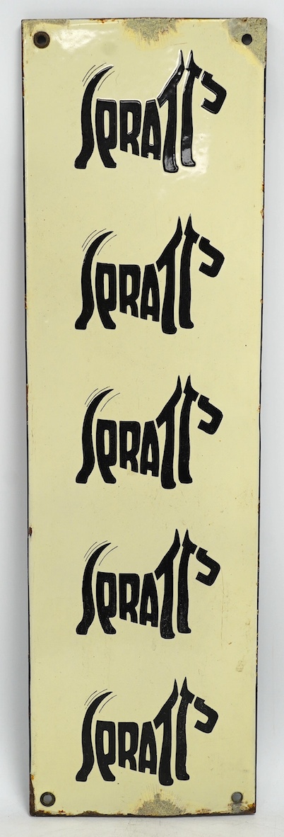 A vintage Spratt’s 'Five Terrier' enamel advertising sign, 18cm wide, 61cm high. Condition - fair
